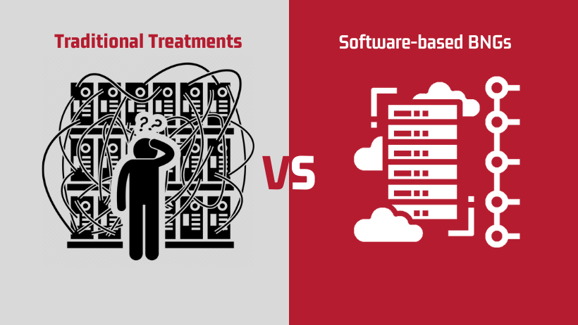 TCO Showdown: Software BNG vs. Traditional - A visual comparison of hardware vs. software solutions for network infrastructure.